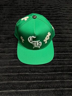 Chrome Hearts Green Hat with White Cross Embroidery